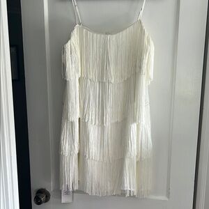 White Fringe Layered Dress